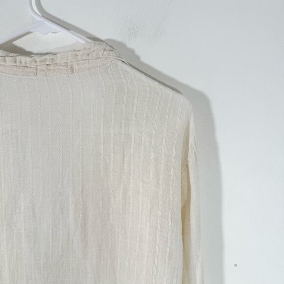 CP Shades Tan 100% Linen Stripe Long Sleeve Lagenlook V Neck Tunic Top Medium - Picture 14 of 15